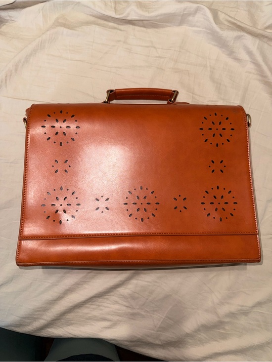 Ecosusi Handbags - Women's Laptop Briefcase in Cognac Brown with Perforated Detail